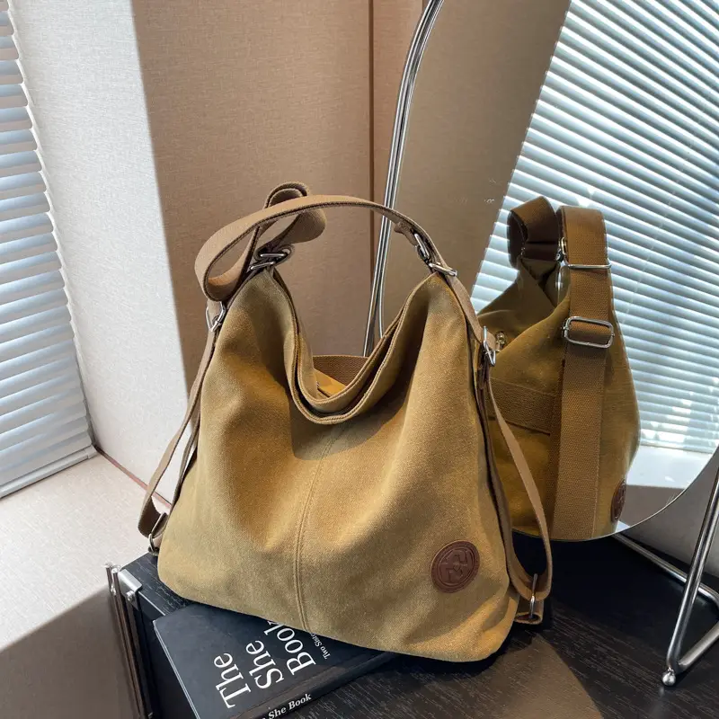 Women's Canvas Shoulder Bag Large Capacity Tan 2024 - Image 2