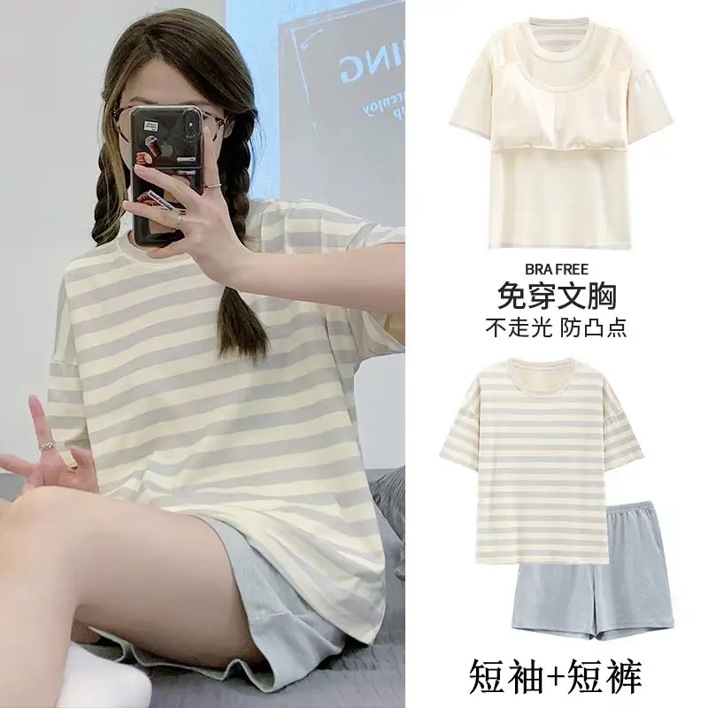 Pajamas with Breast Pads, Summer Short-Sleeved, Can Be Worn Outside, Home Wear Two-Piece Set, 2025 New Summer Cartoon Girl Style — feature 4