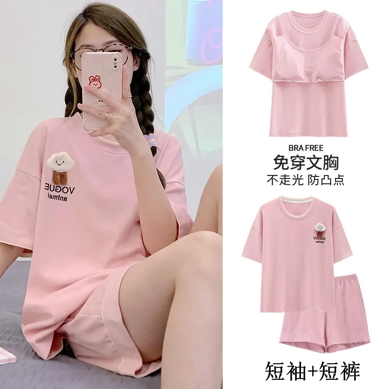 Pajamas with Breast Pads, Summer Short-Sleeved, Can Be Worn Outside, Home Wear Two-Piece Set, 2025 New Summer Cartoon Girl Style — feature 5