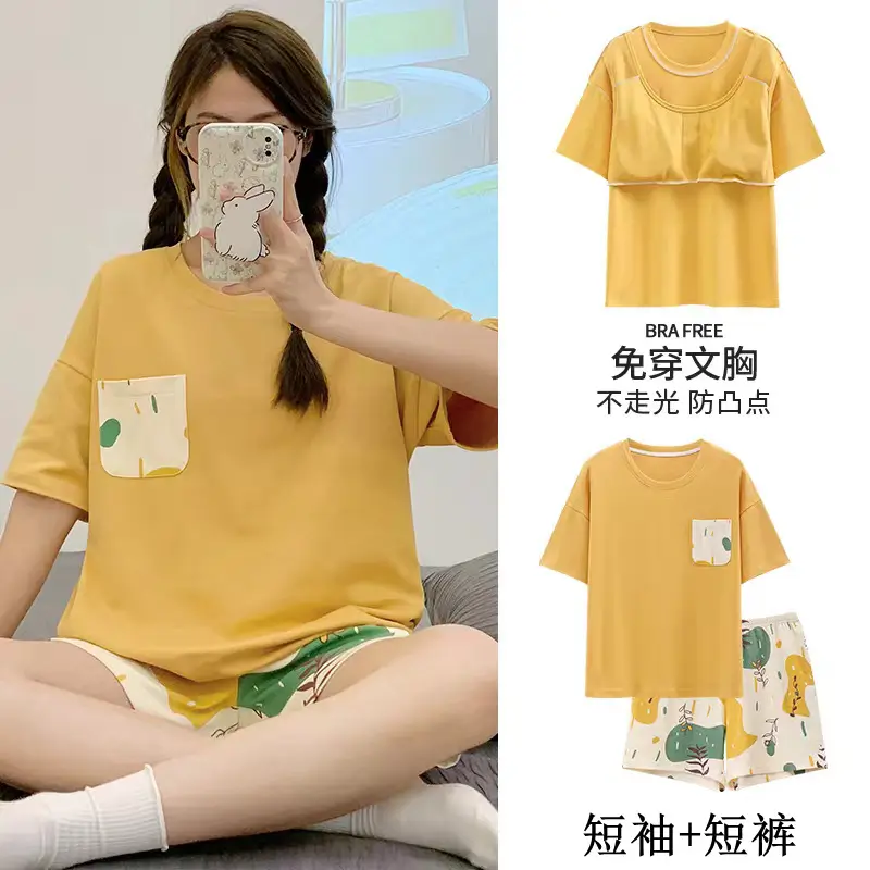 Pajamas with Breast Pads, Summer Short-Sleeved, Can Be Worn Outside, Home Wear Two-Piece Set, 2025 New Summer Cartoon Girl Style — feature 8