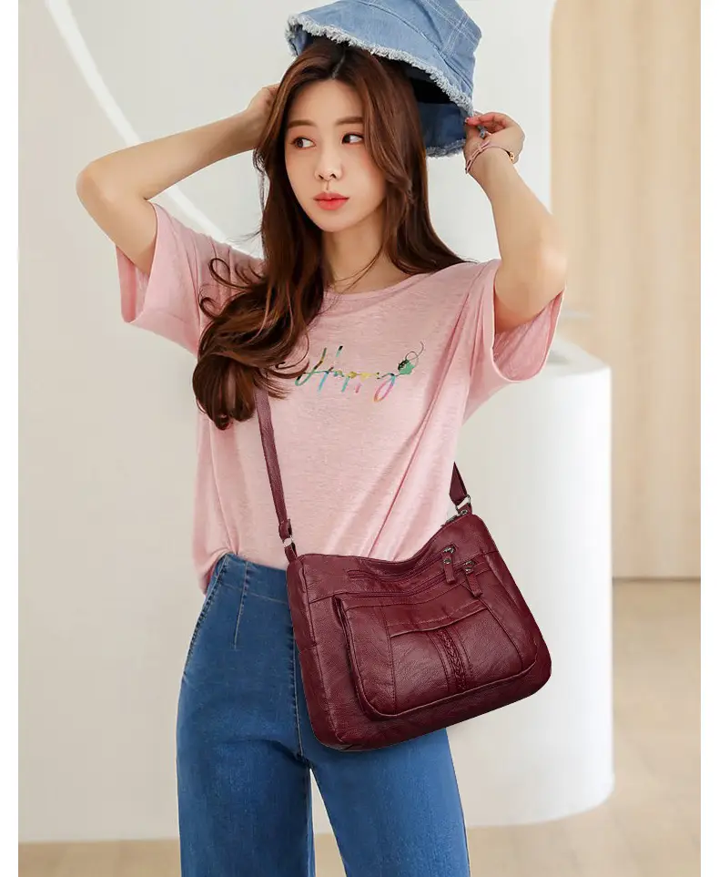 Women's Maroon Crossbody Shoulder Bag with Detachable Strap — feature 15