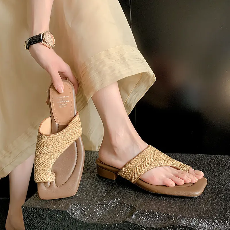 French Vintage Woven Flip-on Sandals Women Summer - Image 2