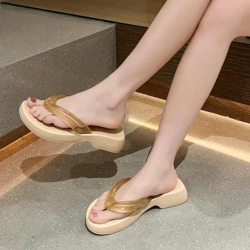 Women Transparent Ins Mid-heel Flip Flops Summer - Image 7