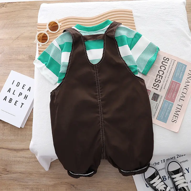 Men's Brown Strappy Baby Boys T-Shirt Two-Piece Set - Image 5