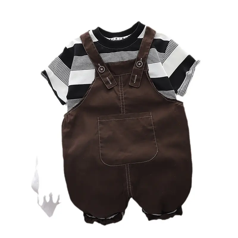 Men's Brown Strappy Baby Boys T-Shirt Two-Piece Set - Image 6