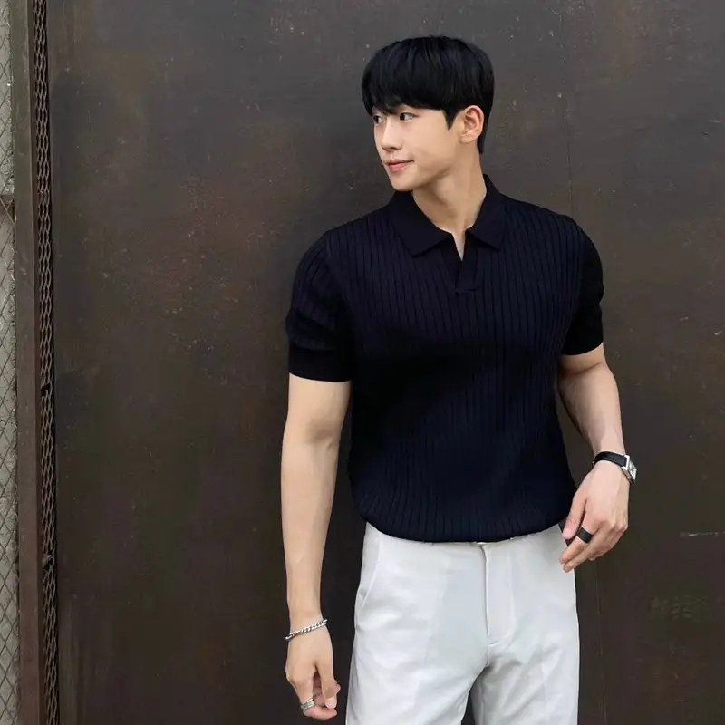 Men's Summer Striped POLO Top Slim Fit White - Image 7
