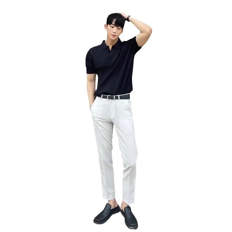 Men's Summer Striped POLO Top Slim Fit White - Image 9