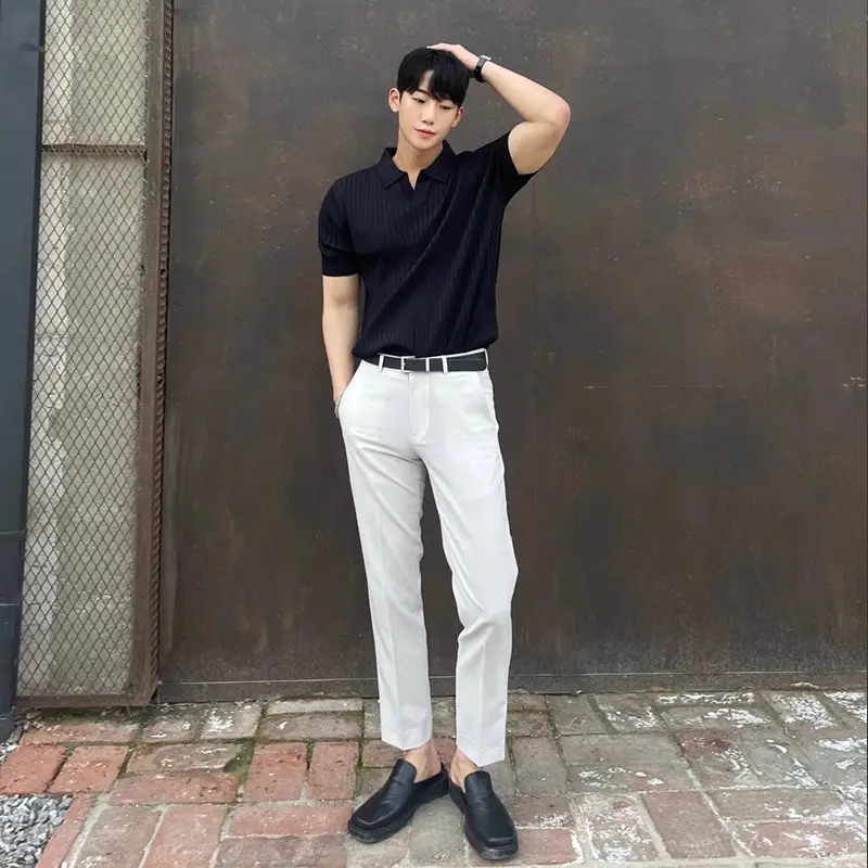 Men's Summer Striped POLO Top Slim Fit White — feature 10