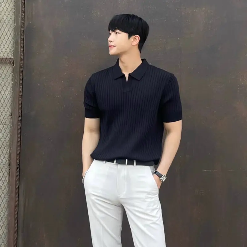Men's Summer Striped POLO Top Slim Fit White — feature 9