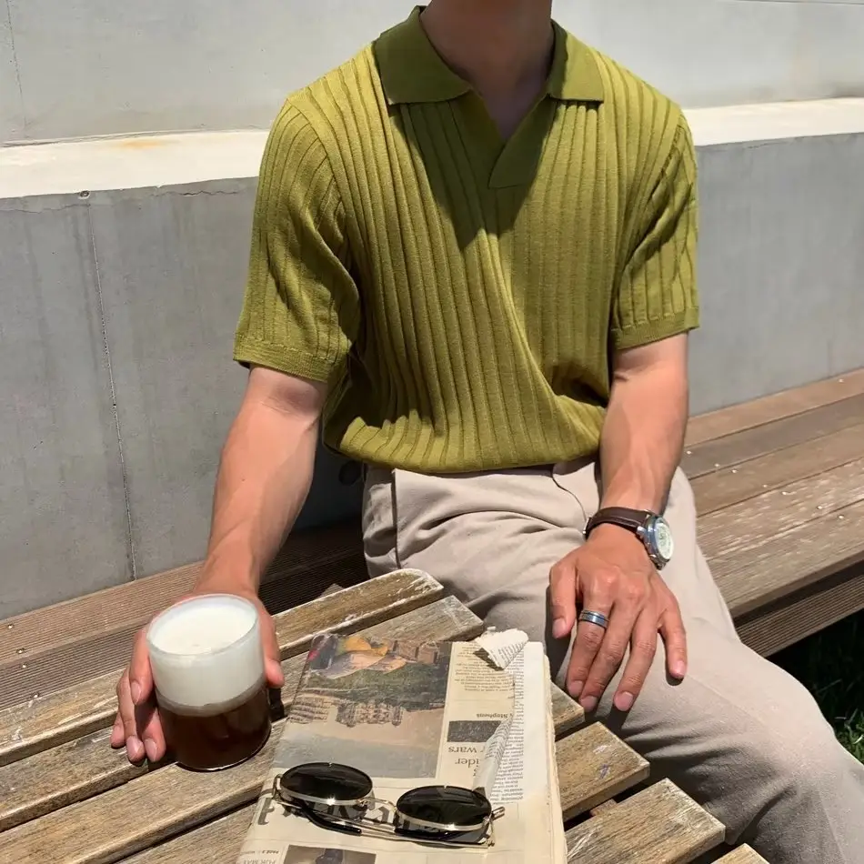 Men's Summer Striped POLO Top Slim Fit White - Image 3
