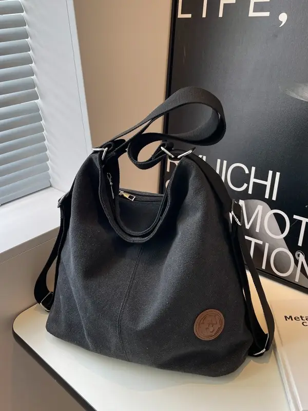 Women's Black Canvas Shoulder Bag 2026 - Image 5