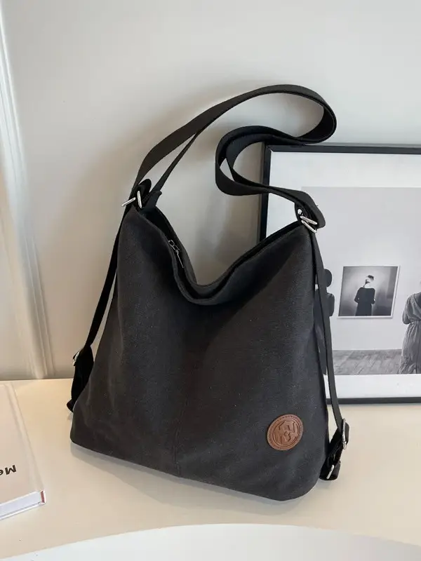 Women's Black Canvas Shoulder Bag 2026 - Image 7