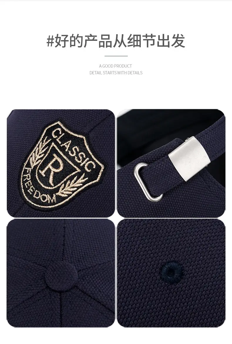 R Letter Baseball Cap Navy Gold Embroidery — feature 2