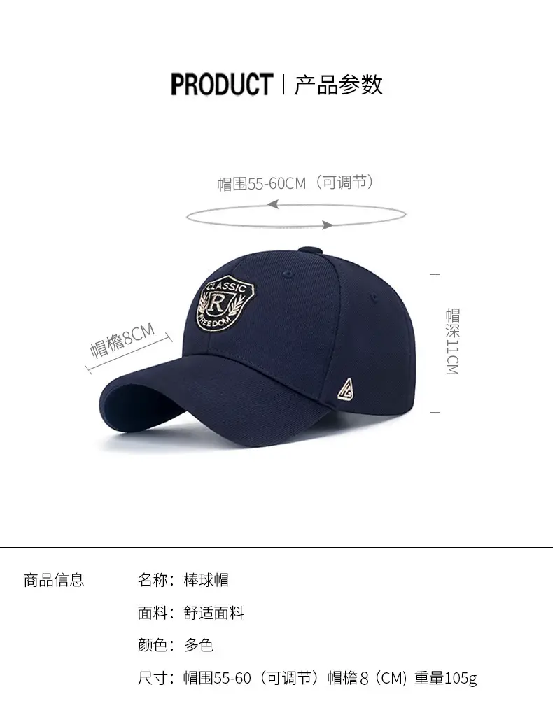 R Letter Baseball Cap Navy Gold Embroidery — feature 3