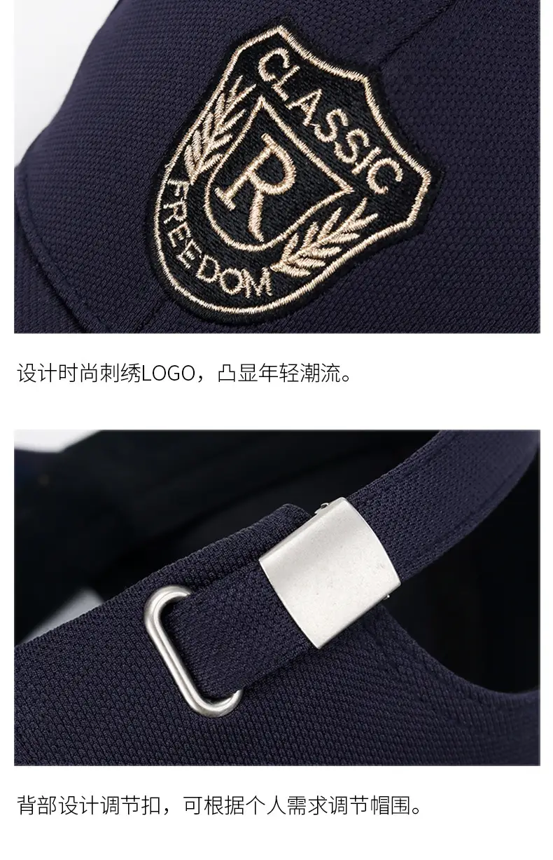 R Letter Baseball Cap Navy Gold Embroidery — feature 9
