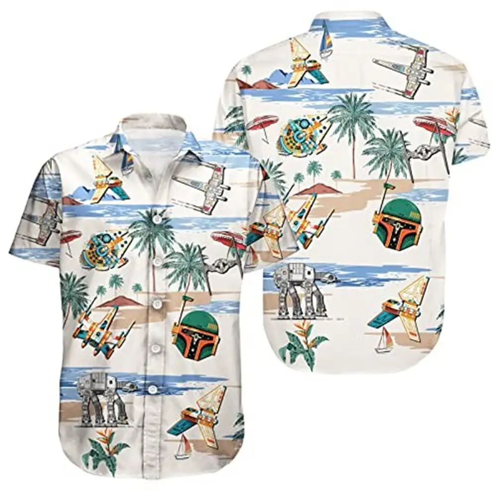 Hawaii Palm Print Short Sleeve Men Shirt Blue — feature 11