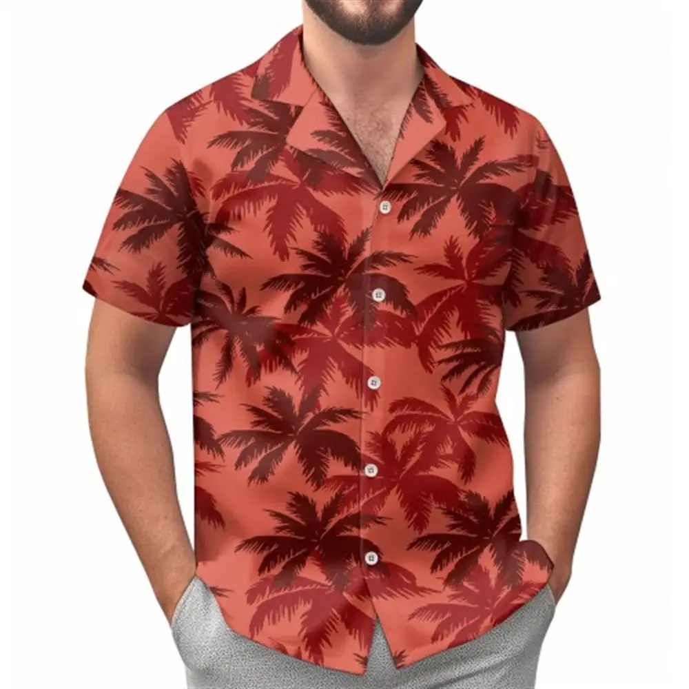 Hawaii Palm Print Short Sleeve Men Shirt Blue — feature 12