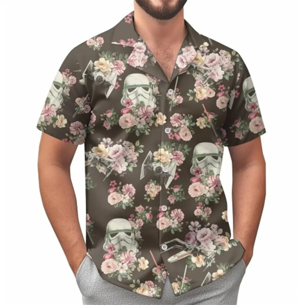 Hawaii Palm Print Short Sleeve Men Shirt Blue — feature 14