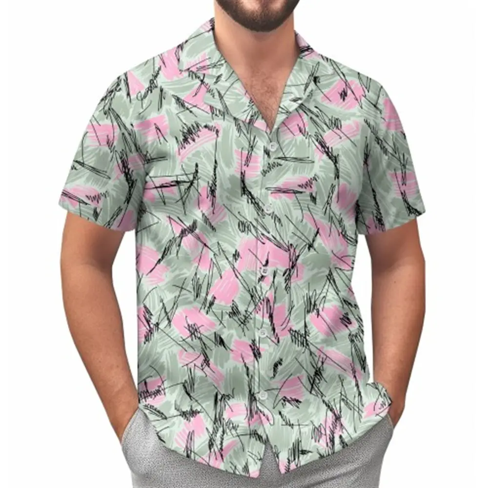 Hawaii Palm Print Short Sleeve Men Shirt Blue — feature 16