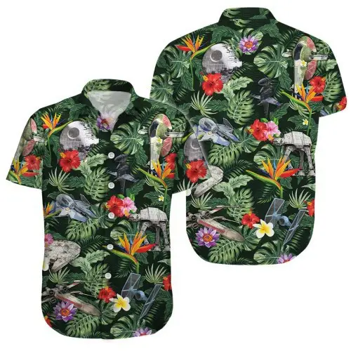 Hawaii Palm Print Short Sleeve Men Shirt Blue — feature 26