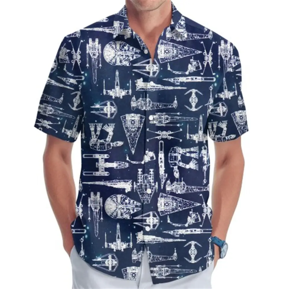 Hawaii Palm Print Short Sleeve Men Shirt Blue — feature 3