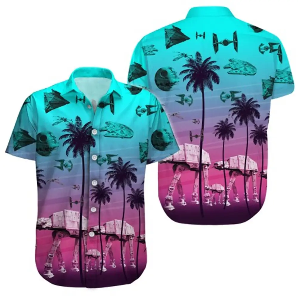 Hawaii Palm Print Short Sleeve Men Shirt Blue — feature 9