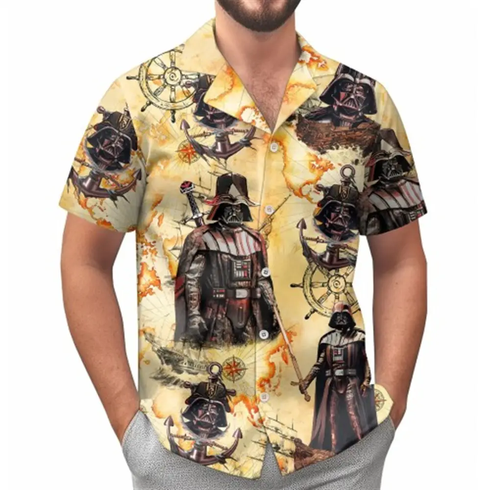 Hawaii Palm Print Short Sleeve Men Shirt Blue