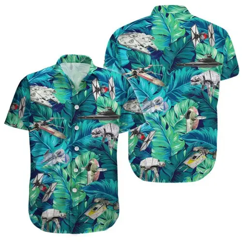 Hawaii Palm Print Short Sleeve Men Shirt Blue
