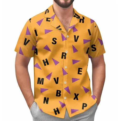 Hawaii Palm Print Short Sleeve Men Shirt Blue
