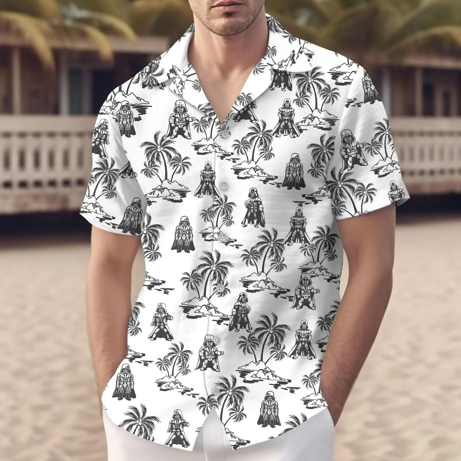 Hawaii Palm Print Short Sleeve Men Shirt Blue