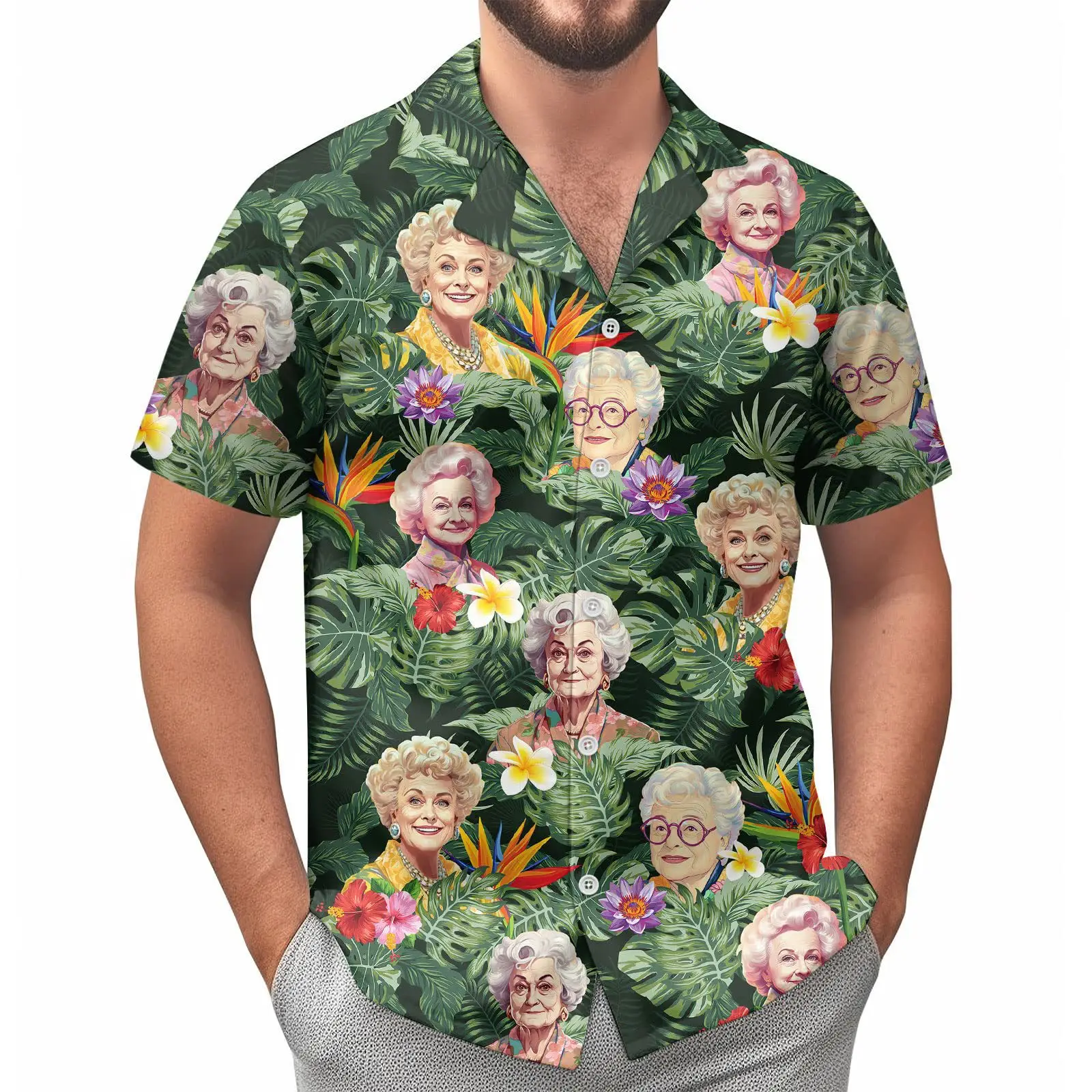 Hawaii Palm Print Short Sleeve Men Shirt Blue