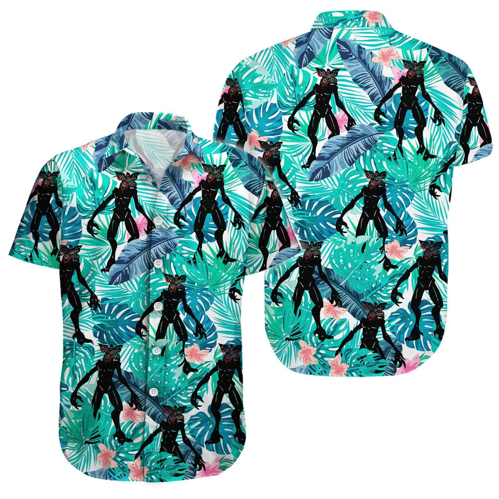 Hawaii Palm Print Short Sleeve Men Shirt Blue