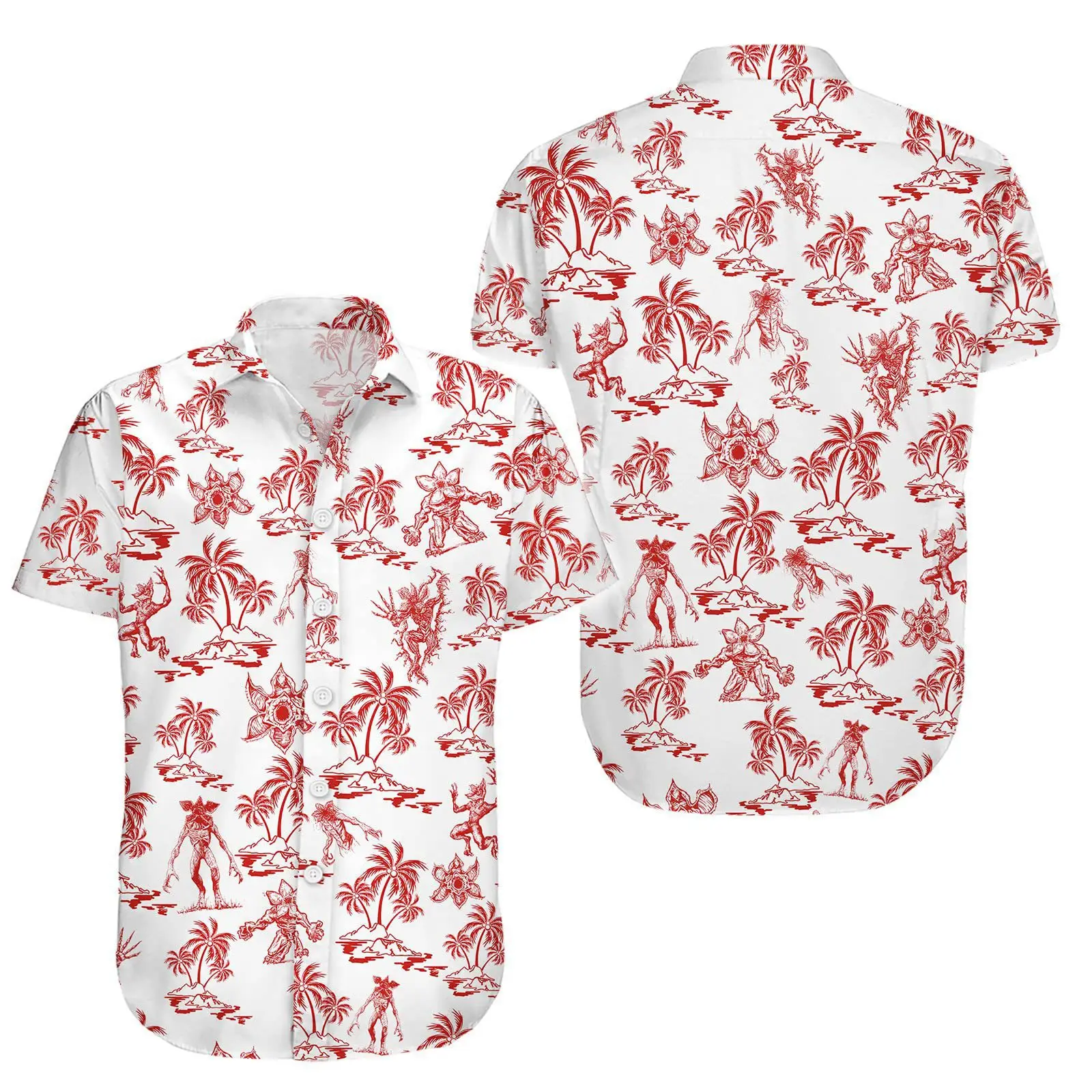 Hawaii Palm Print Short Sleeve Men Shirt Blue