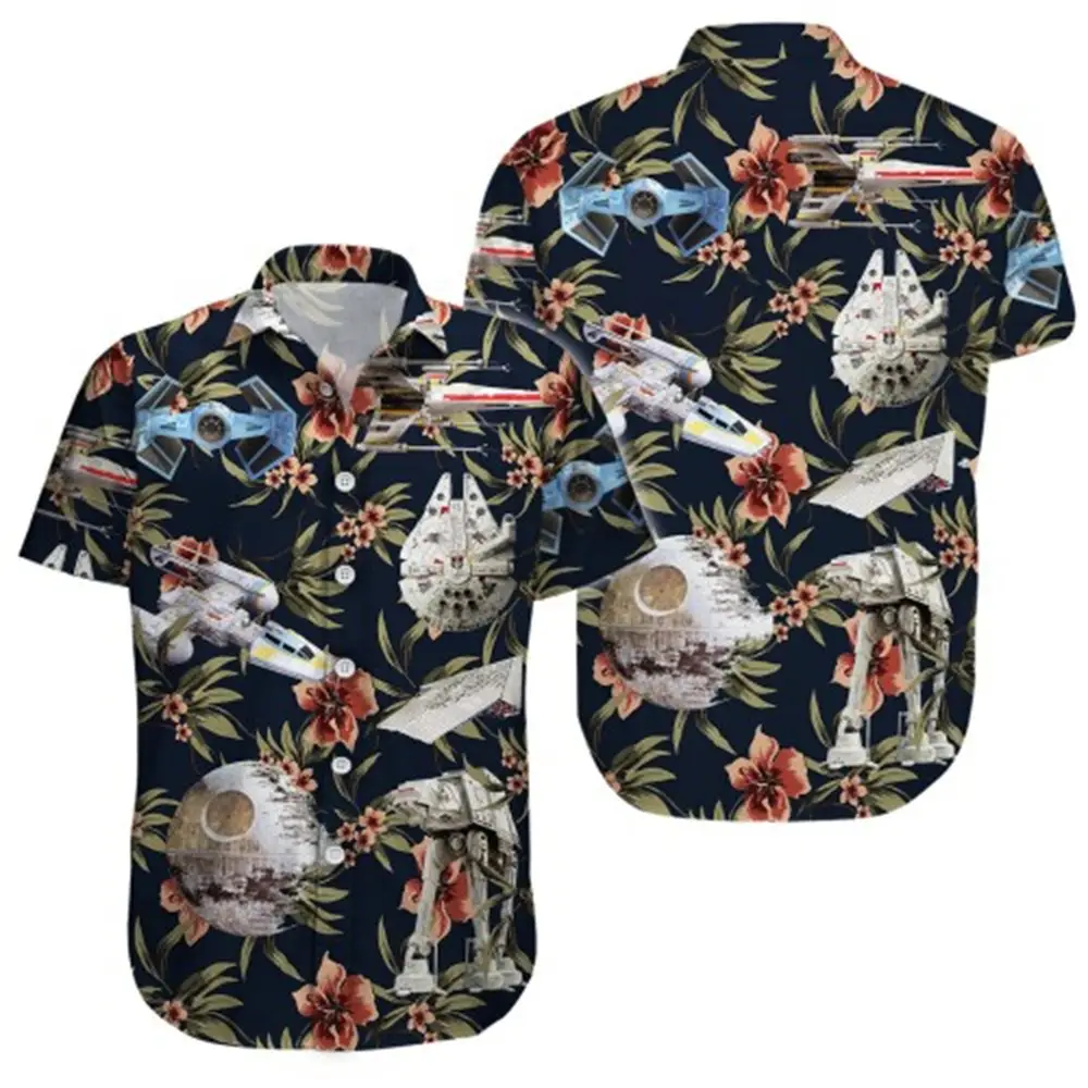 Hawaii Palm Print Short Sleeve Men Shirt Blue
