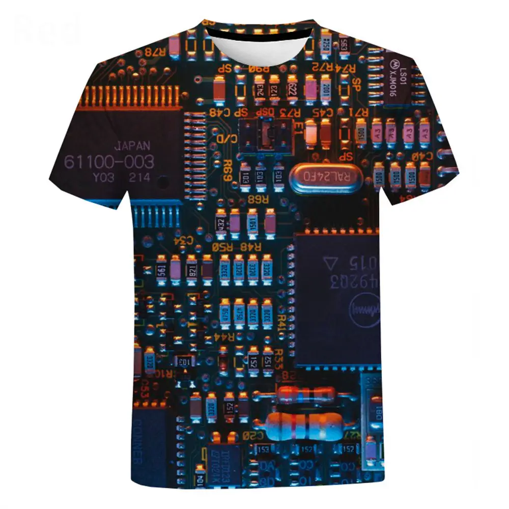 2024 Men 3D Printed Blue Circuit Board T-Shirt