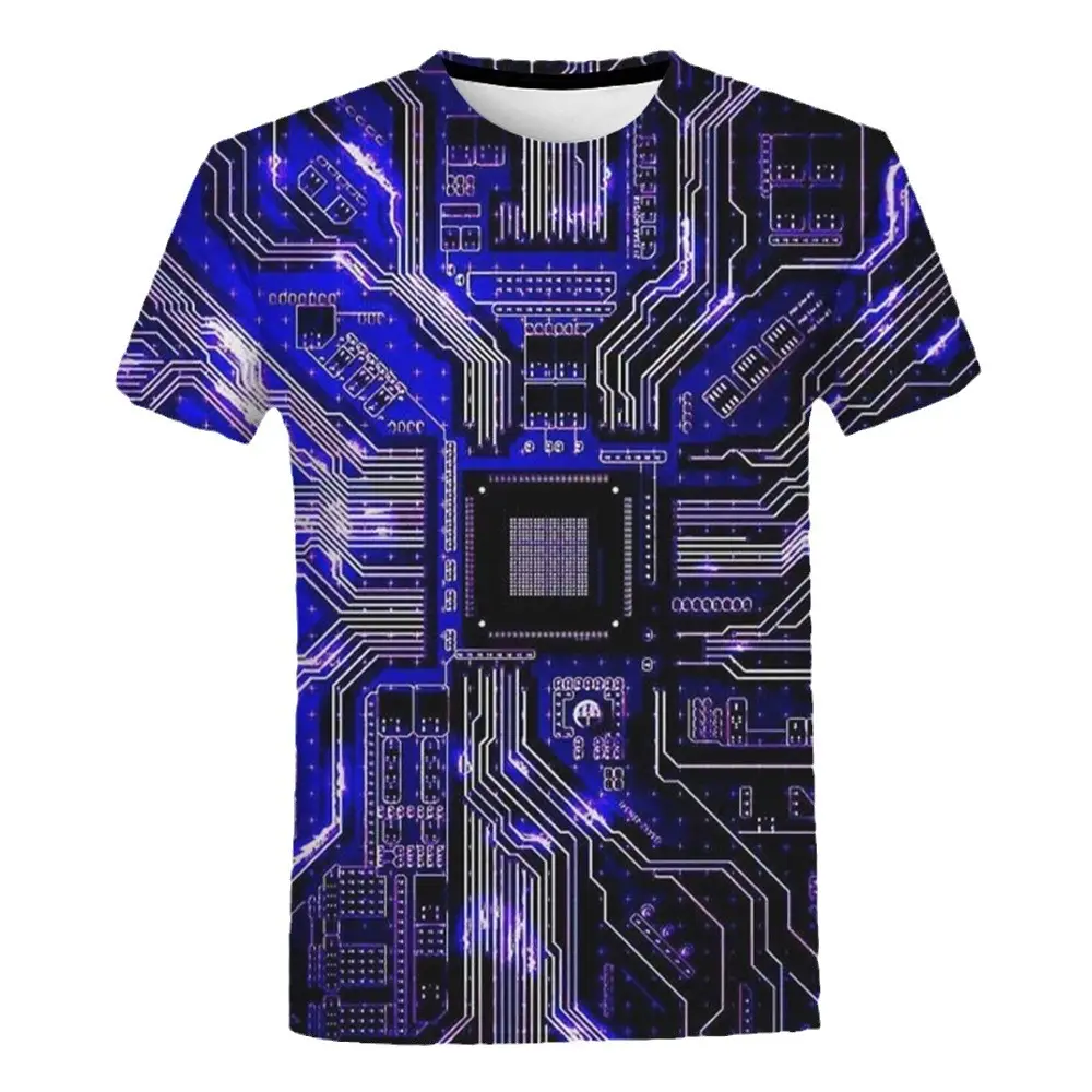 2024 Men 3D Printed Blue Circuit Board T-Shirt