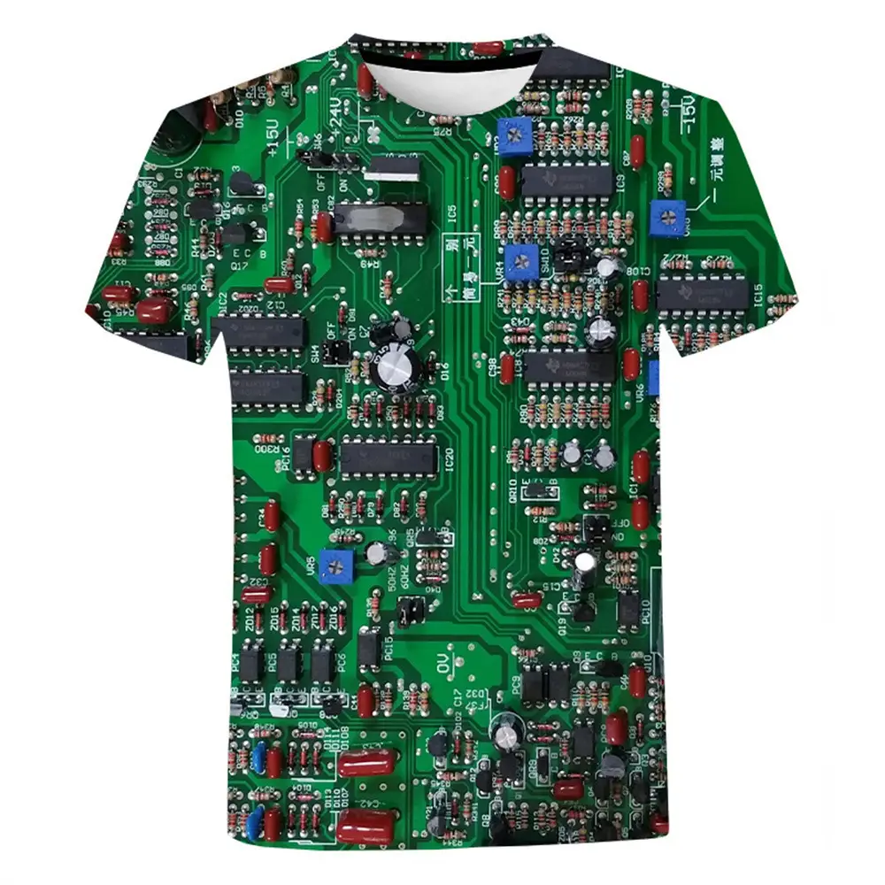 2024 Men 3D Printed Blue Circuit Board T-Shirt