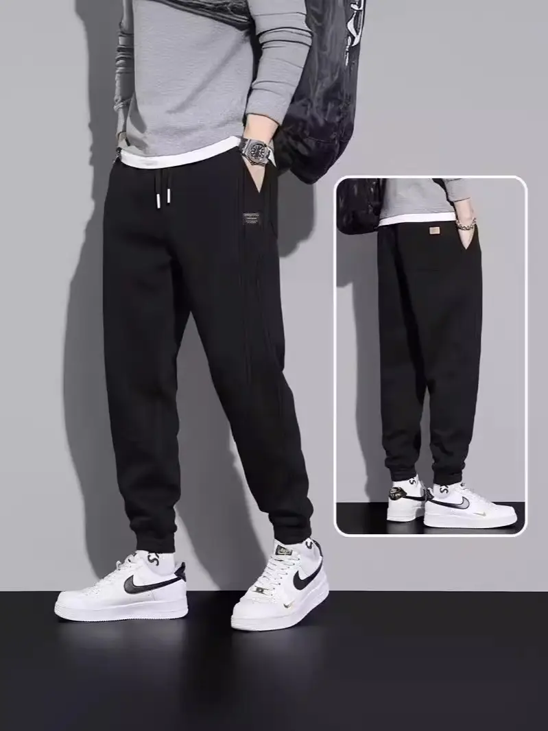 Men's Grey Sweatpants Korean Style Loose Fit Cotton - Image 9