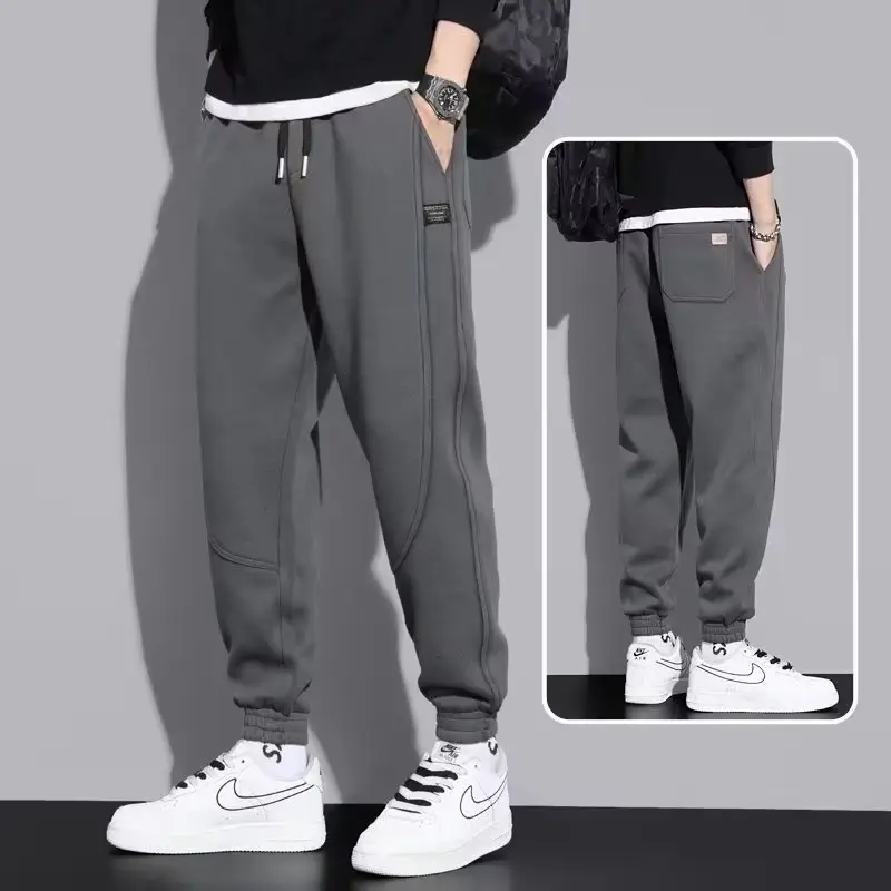 Men's Grey Sweatpants Korean Style Loose Fit Cotton - Image 3
