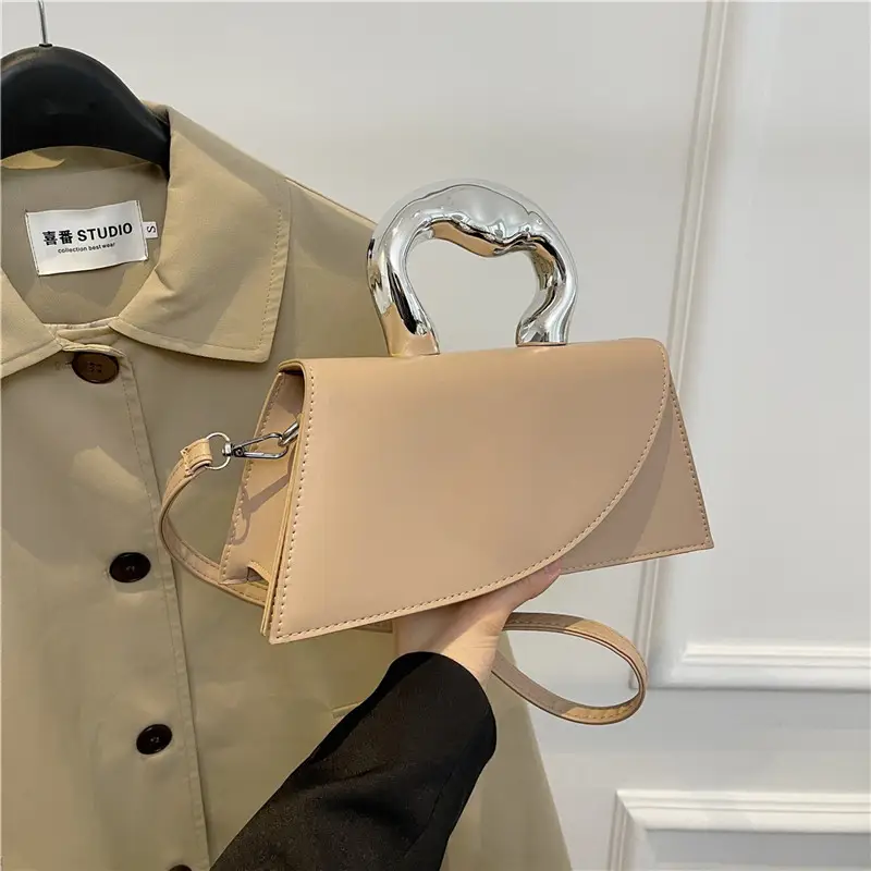 Orange Textured Metal Crossbody Bag for Women