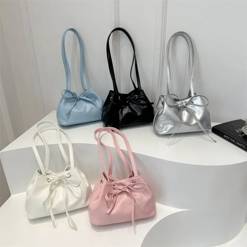 Women Drawstring Satchel Bag Cream 2024 - Image 6