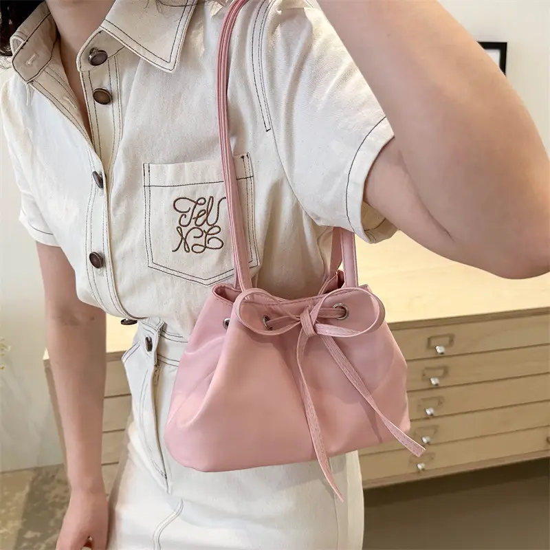 Women Drawstring Satchel Bag Cream 2024 - Image 9