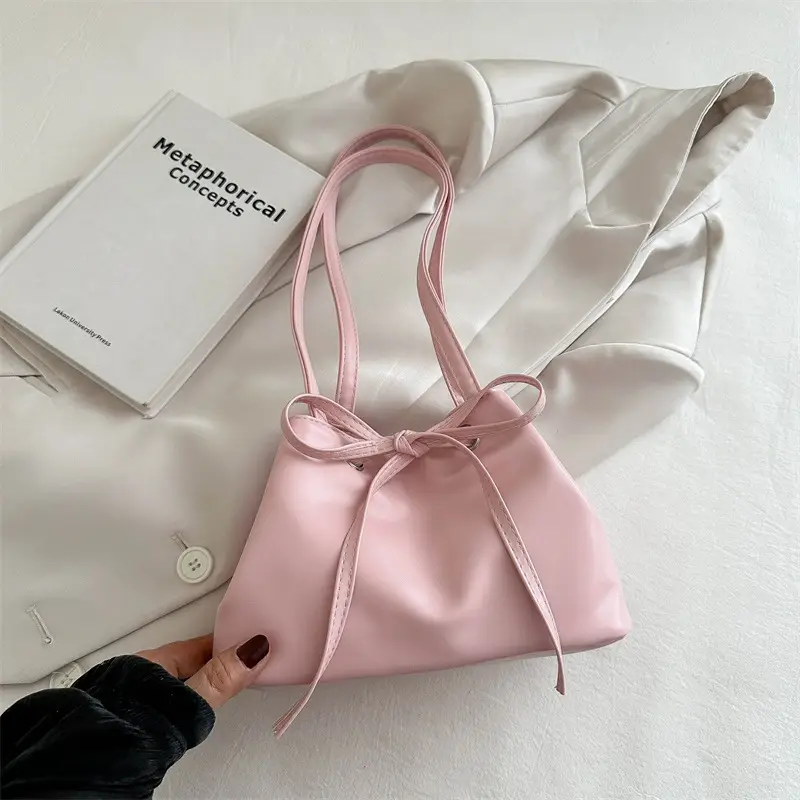 Women Drawstring Satchel Bag Cream 2024 - Image 2