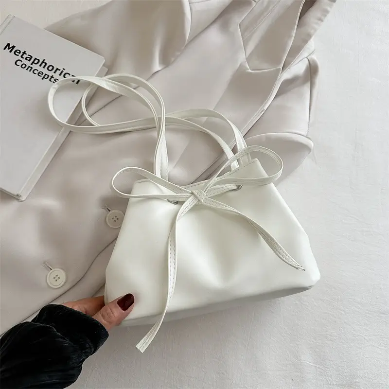 Women Drawstring Satchel Bag Cream 2024 - Image 4
