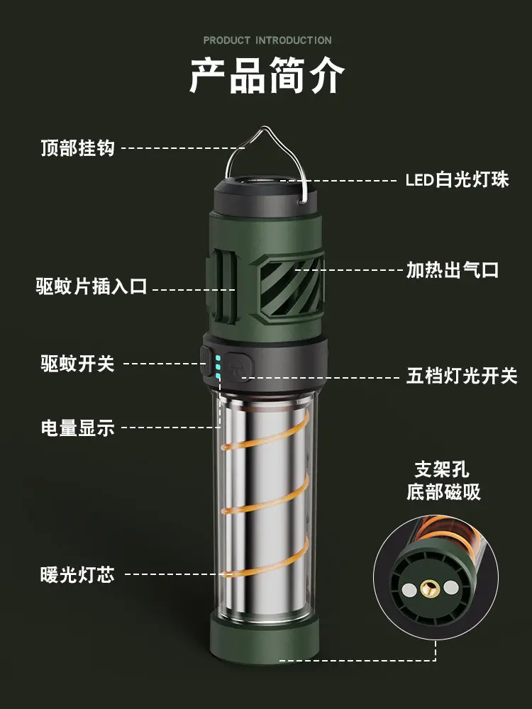 Outdoor Mosquito Lamp 3000mAh LED Camping Flashlight