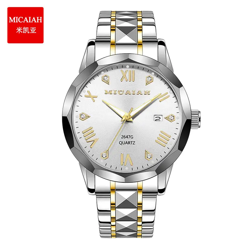 Mikaya Quartz Watch Silver Gold Band 100m Waterproof - Image 9