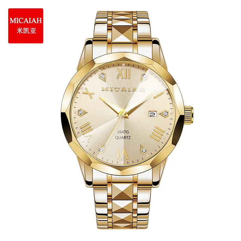 Mikaya Quartz Watch Silver Gold Band 100m Waterproof - Image 2