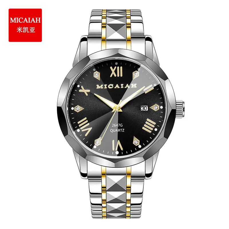 Mikaya Quartz Watch Silver Gold Band 100m Waterproof - Image 4