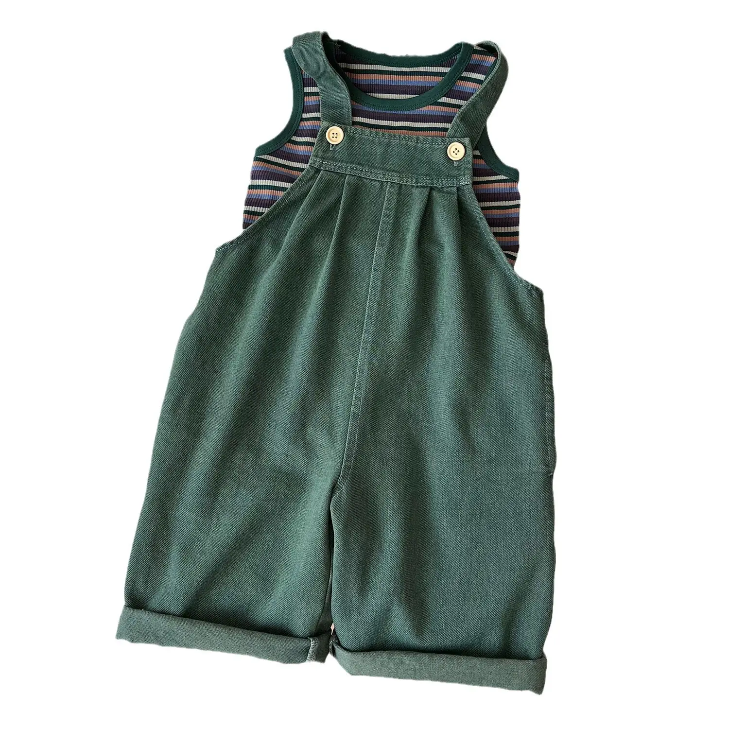 Children Korean Style Suit Green Denim Pants Set - Image 6