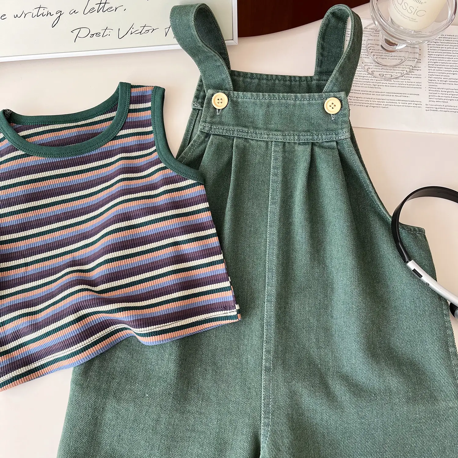 Children Korean Style Suit Green Denim Pants Set — feature 4